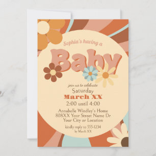 Schattige Retro 70s Groovy Baby Shower Kaart