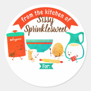 Schattige retro bak ingrediënten gepersonaliseerd ronde sticker