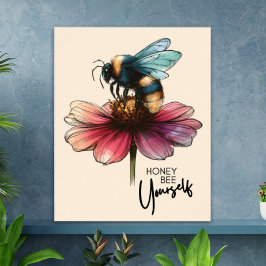 Schattige Retro Bee Yourself Inspiratie Quote Flor Poster
