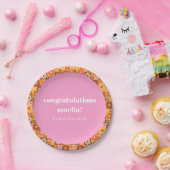 Schattige Retro Bloemen Roze Sinaasappel Afstudere Papieren Bordje (Feest)