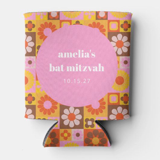 Schattige Retro Bloemen Roze Sinaasappel Vleermuis Blikjeskoeler (Voorkant)