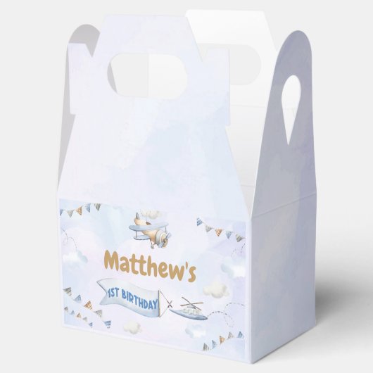 Schattige Retro Blue Vliegtuig 1e Verjaardag Bedankdoosjes (Geopend)
