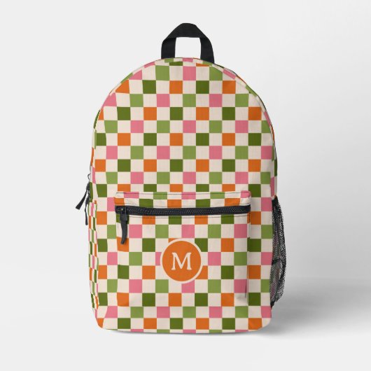 Schattige Retro Checkerboard Monogram Roze Sinaasa Bedrukte Rugzak (Voorkant)