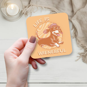 Schattige Retro Dachshund 'Life is Wienerful' Hond Vierkante Sticker