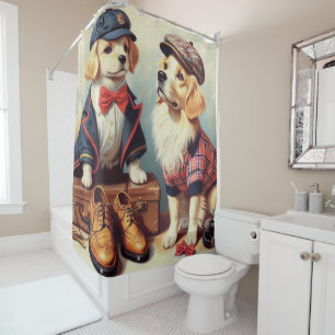 Schattige Retro Dogs Olieverfschilderij Douchegordijn