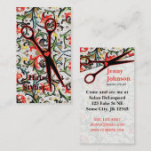 schattige retro  florale schaar visitekaartje (Voorkant / Achterkant)