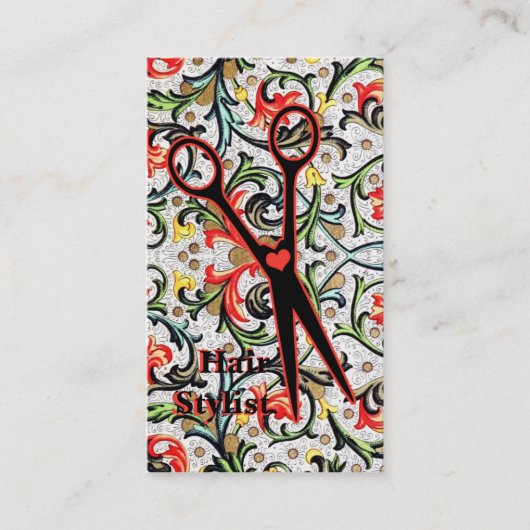 schattige retro  florale schaar visitekaartje (Voorkant)