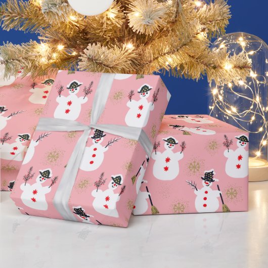 Schattige Retro Frosty Gold Roze Cadeaupapier (Feestdagen)