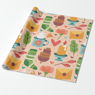 Schattige retro Herfst patroon Waterverf schattig Cadeaupapier