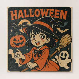 Schattige retro Japanse cartoon Halloween Legpuzzel