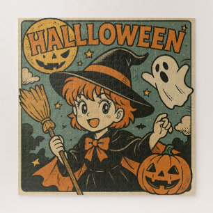 Schattige retro Japanse cartoon Halloween Legpuzzel