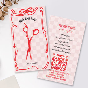 Schattige Retro Kapsalon Fantasievolle Doodle Rood Visitekaartje