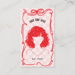 Schattige Retro Kapsalon Fantasievolle Doodle Rood Visitekaartje