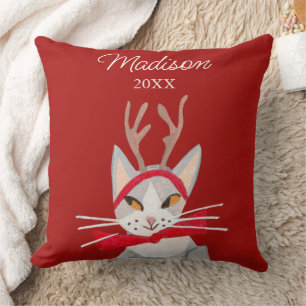 Schattige retro kat rode Kerst  Kussen