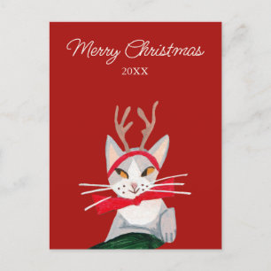 Schattige retro kat rode Kerstmis Feestdagenkaart