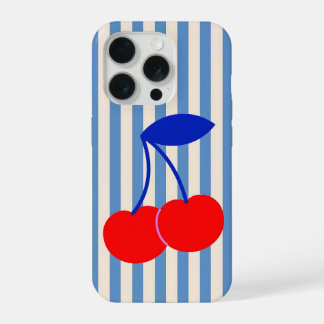 Schattige Retro Kersen Strepen iPhone 15 Pro Hoesje