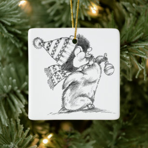 Schattige Retro Kerstmis Pinguïn met Hoed en Sjaal Keramisch Ornament