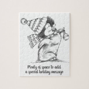 Schattige Retro Kerstmis Pinguïn met Hoed en Sjaal Legpuzzel