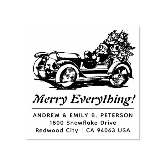 Schattige Retro Kerstmis Santa Auto Retouradres Rubberstempel (Afrduk)