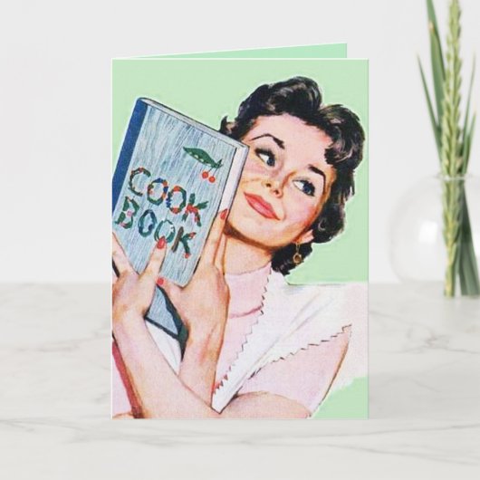 schattige retro kookdame voegt gevoel toe notitiekaartje (Voorkant)