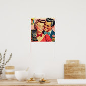Schattige retro koppel poster (Keuken)