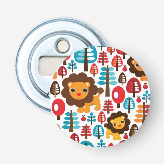 schattige retro Lion kinder illustratie Button Flesopener (Voorkant)