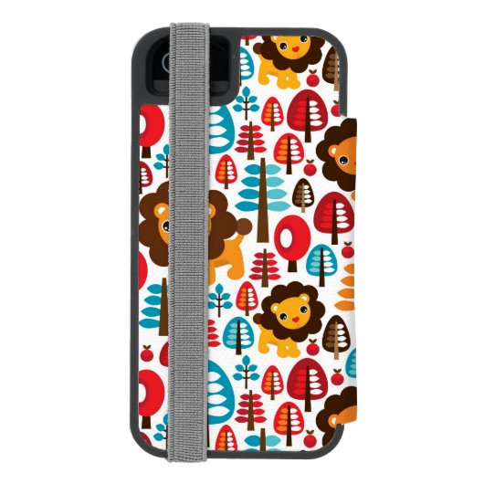 schattige retro Lion kinder illustratie Incipio iPhone Portemonnee Hoesje (Agenda Achterkant)