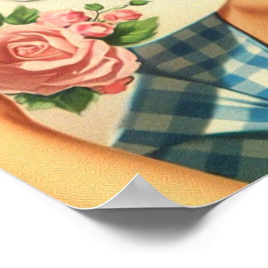 Schattige Retro Meisje en Kitten Poster (Hoek)