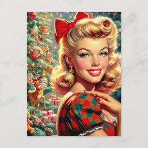 Schattige Retro Meisje Kerstmis Briefkaart