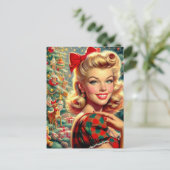 Schattige Retro Meisje Kerstmis Briefkaart (Staand voorkant)