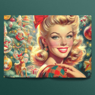 Schattige Retro Meisje Kerstmis Tissuepapier