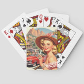 Schattige Retro Meisje Schilderen Pokerkaarten (Achterkant)