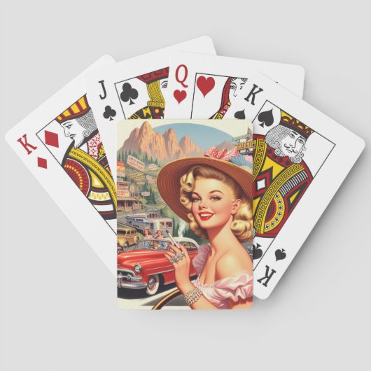 Schattige  Retro Meisje Schilderen Pokerkaarten (Achterkant)