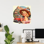 Schattige  Retro Meisje Schilderen Poster (Thuiskantoor)