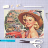 Schattige Retro Meisje Schilderen Tissuepapier (Craft)