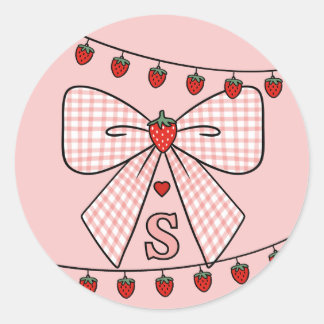 Schattige Retro Monogram Beginletters Strawberry C Ronde Sticker