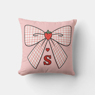 Schattige Retro Monogram Eerste Letter Strawberry Kussen