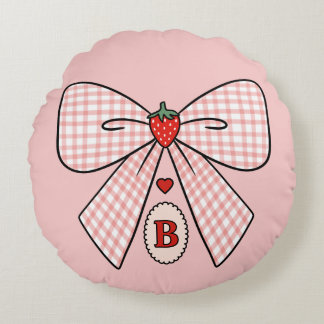 Schattige Retro Monogram Eerste Letters Strawberry Rond Kussen