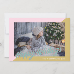 Schattige Retro Mooie Pastel Gelukkig Kerst Foto Feestdagenkaart