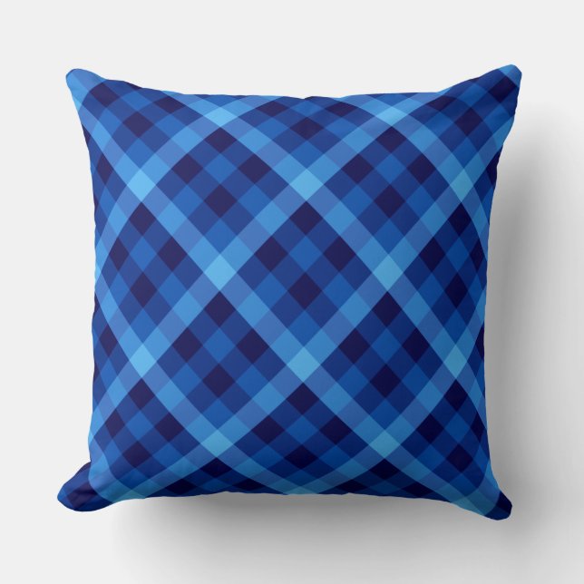Schattige Retro Ocean Blue Plaid Groot Sierkussen (Voorkant)
