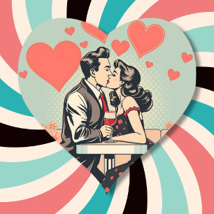Schattige Retro Paar Kussen Pop Art Hearts Hart Sticker