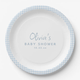 Schattige Retro Preppy Lichtblauwe Gingham Baby Sh Papieren Bordje