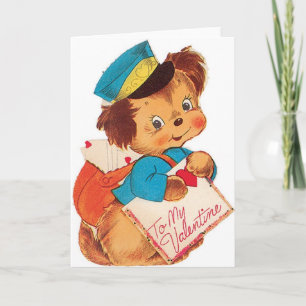 Schattige Retro Puppy Mailman Valentijnsdag Kaart