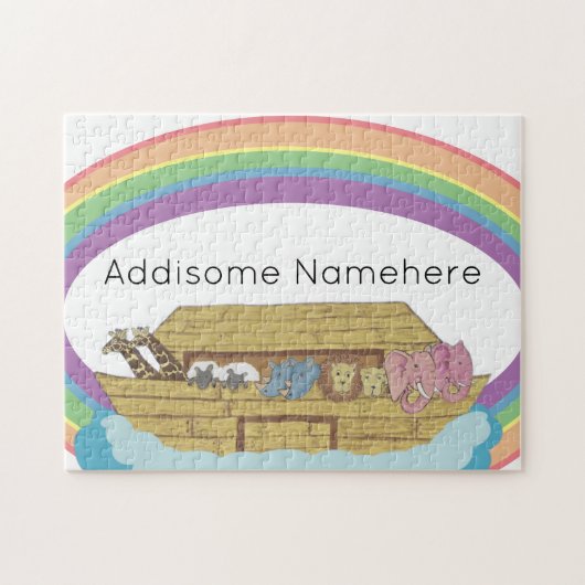 schattige retro Rainbow Noah's Ark op White Legpuzzel (Horizontaal)