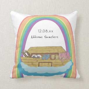 Schattige retro regenboog Noachs Ark op wit Kussen