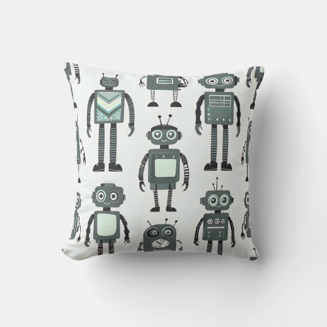 Schattige Retro Robot Pattern Sierkussen (Voorkant)