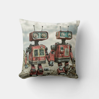 Schattige Retro Robots Verliefd en Houden Elkaars Kussen