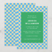 Schattige Retro Schaakbord Blauw Groen Bat Mitzvah Kaart (Voorkant / Achterkant)