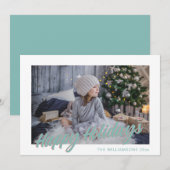 Schattige Retro Script Pastel Gelukkig Kerst Foto Feestdagenkaart (Voorkant / Achterkant)