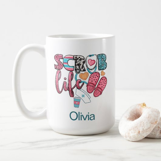 Schattige Retro Scrub Life Nursing Koffiemok (Met donut)